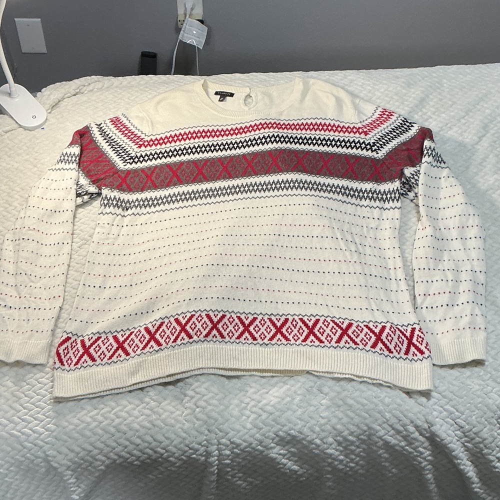Talbots Cream Ribbed Crewneck Sweater Sz XL. 0806